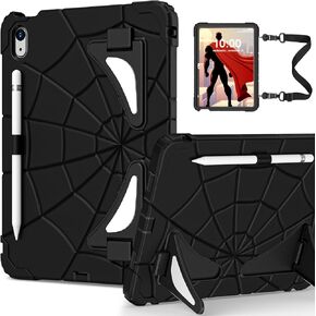 WESOROL for iPad 10th Generation Case 10.9 Inch, Kids Friendly iPad Case 10th Gen with Kickstand Shoulder Strap Pen Holder, Shockproof Case for 10th Generation iPad 2022 Release, Red Black