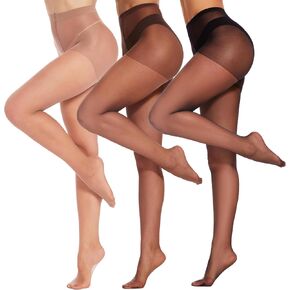 HeyUU 3Pairs Women's Sheer Tights - 15D Control Top Pantyhose with Reinforced Toes