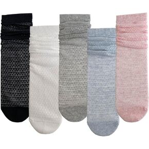 zrylibya Women Cute Lightweight Summer Thin Mesh Crew Socks Solid Casual Slouch Socks 5 Pairs