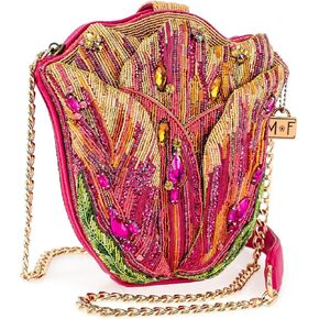Mary Frances Treasured Tulip Beaded Flower Shape Crossbody Novelty Handbag, Pink