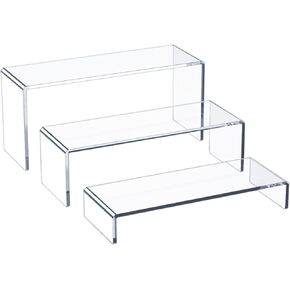 HIIMIEI Acrylic Display Riser, 6 Pcs 12" Large Acrylic Risers, Thickened to 5mm Clear Rectangular Display Shelf for Cupcake Stand, Tiered Display Stand for gemstone, curio, figurines, Collectibles
