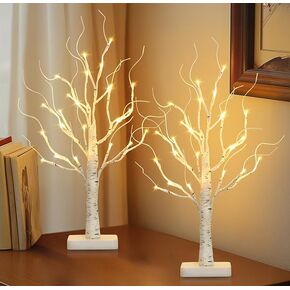 Vanthylit 2 Pcs Lighted Birch Tree Battery Powered Tabletop Tree Decorations for Home Fireplace Party Christmas Decorations (22 Inch)
