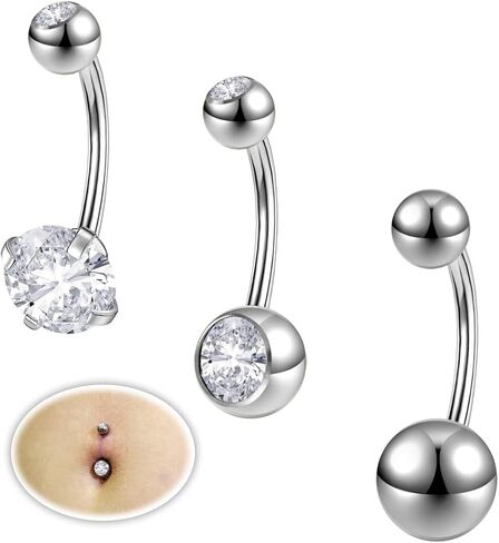 3/5PCS 14G Belly Button Rings for Women Surgical Stainless Steel Gold Belly Button Piercing Silver Belly Rings Cubic Zirconia Navel Rings Body Piercing, 6/8/10/12MM in Saudi Arabia