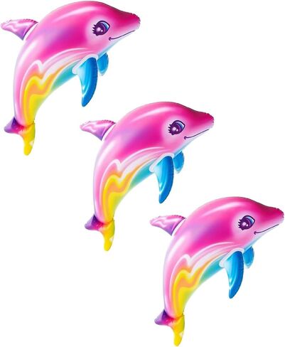Large 36" Pink Rainbow Colorful Dolphin Inflatable Pool Toy (Pack of 1) Infate Beach Poolside Aquatic Themed Decor Birthday Party Decoration in Kuwait
