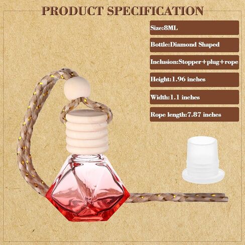 50 قطعة 8 مل معطر هواء للسيارة معلق على شكل نجمة فارغة من الزجاج الشفاف، موزع زيت عطري للعلاج العطري، قارورة زجاجية مع أغطية خشبية، زجاجة ناشر للسيارة بسلسلة معلقة in Kuwait