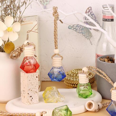 50 قطعة 8 مل معطر هواء للسيارة معلق على شكل نجمة فارغة من الزجاج الشفاف، موزع زيت عطري للعلاج العطري، قارورة زجاجية مع أغطية خشبية، زجاجة ناشر للسيارة بسلسلة معلقة in Kuwait