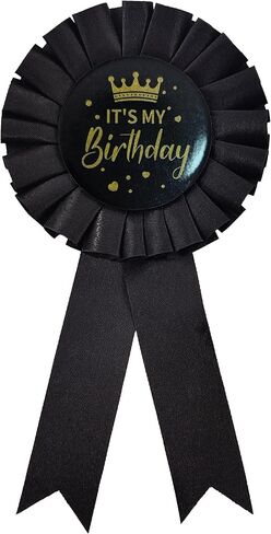 It's My Birthday Ribbon,Satin Fabric Birthday Women or Men Tinplate Badge Pin,Happy Birthday Queen King Party Button Pins,Girls and Boy Brooches(Black) in Kuwait