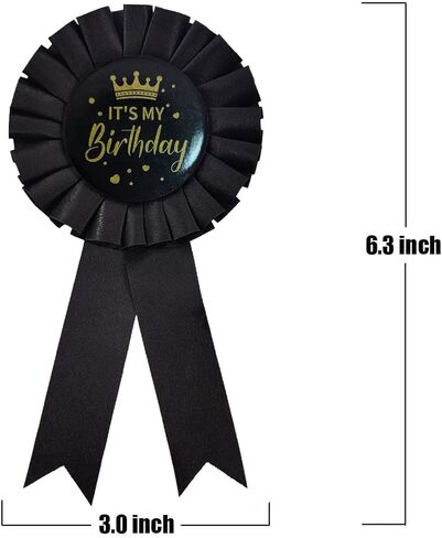 It's My Birthday Ribbon,Satin Fabric Birthday Women or Men Tinplate Badge Pin,Happy Birthday Queen King Party Button Pins,Girls and Boy Brooches(Black) in Kuwait