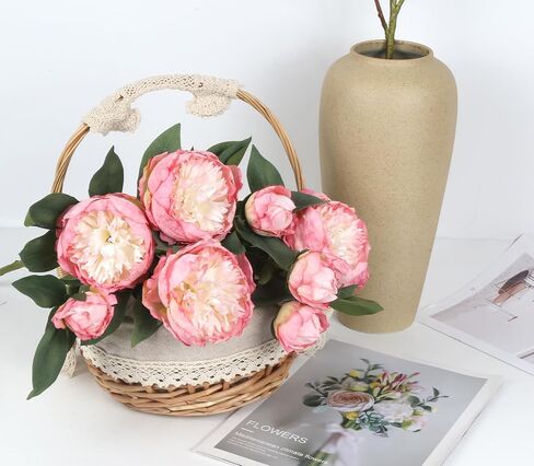 Pink Peonies Artificial Flowers 8 Heads Vintage Silk Peonies Flowers Bulk with Stems Real Look Fake Peony Flower Perfect for Home, Party, Wedding Table Centerpieces(Pink) in Saudi Arabia
