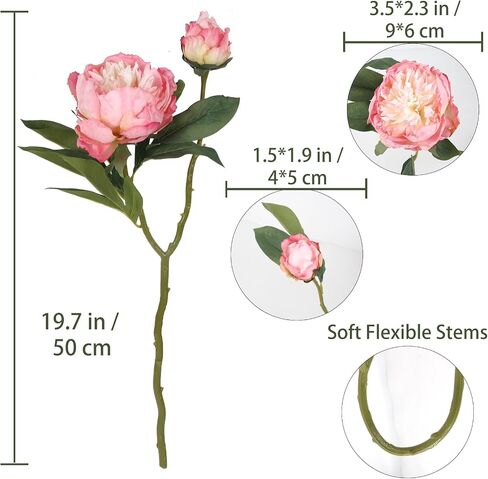 Pink Peonies Artificial Flowers 8 Heads Vintage Silk Peonies Flowers Bulk with Stems Real Look Fake Peony Flower Perfect for Home, Party, Wedding Table Centerpieces(Pink) in Saudi Arabia