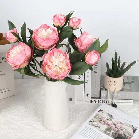 Pink Peonies Artificial Flowers 8 Heads Vintage Silk Peonies Flowers Bulk with Stems Real Look Fake Peony Flower Perfect for Home, Party, Wedding Table Centerpieces(Pink) in Saudi Arabia