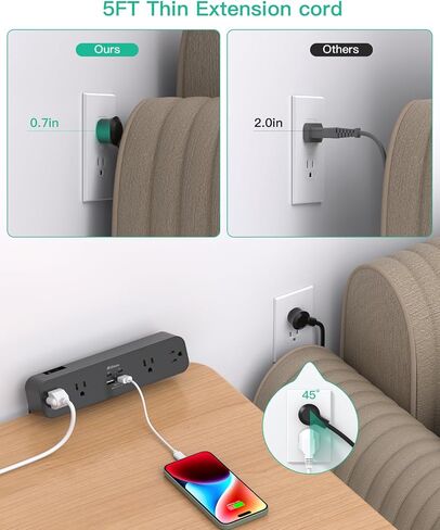 PD 30W Desk Clamp Power Strip, Desktop Mount Surge Protector, Fast Charging Station, Desk Mount Power Strip with 4 Outlets 4 USB Ports (2 USB C), 5Ft Extension Cord Desk Outlets for Home Office School in Saudi Arabia
