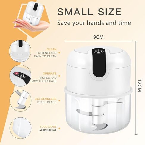 Food Processors, 1.3L Wireless Electric Chopper, Portable Copper USB Charging Motor 180W, Meat Grinder Masher Chopper for Kitchen Camping, White in Saudi Arabia