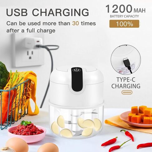 Food Processors, 1.3L Wireless Electric Chopper, Portable Copper USB Charging Motor 180W, Meat Grinder Masher Chopper for Kitchen Camping, White in Saudi Arabia