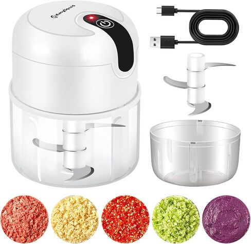 Food Processors, 1.3L Wireless Electric Chopper, Portable Copper USB Charging Motor 180W, Meat Grinder Masher Chopper for Kitchen Camping, White in Saudi Arabia