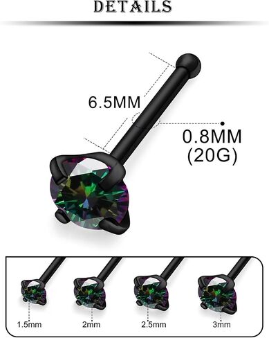 Kridzisw 18G 20G Nose Rings Studs Stainless Steel Cubic Zirconia Nose Nostril Piercing Jewelry for Women Men CZ Size 1.5mm 2mm 2.5mm 3mm in Saudi Arabia