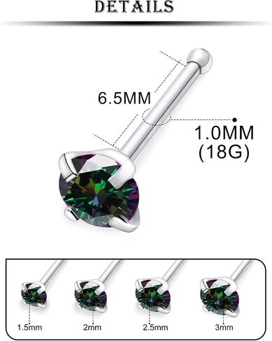 Kridzisw 18G 20G Nose Rings Studs Stainless Steel Cubic Zirconia Nose Nostril Piercing Jewelry for Women Men CZ Size 1.5mm 2mm 2.5mm 3mm in Saudi Arabia