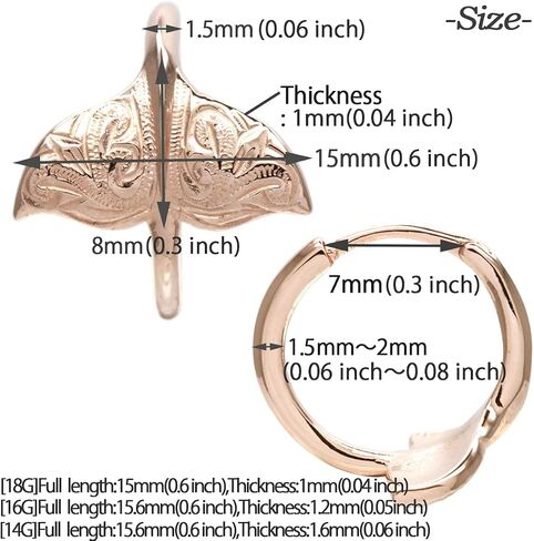 Piena Hawaiian Jewelry Hoop Earring for Women for One Ear Hypoallergenic Surgical Stainless Steel Whale Tail Cartilage Helix Body Piercing in Kuwait
