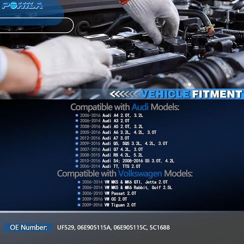 مجموعة من 4 ملفات إشعال بديلة لـ 2.0T Audi A4 A6 Volkswagen VW CC Passat GTI 2008 2009 2010 2011 2012 2013 2014 2015 2016 2.0 عبوات لفائف تحل محل # 06E905115E 06H905115B UF529 in Kuwait