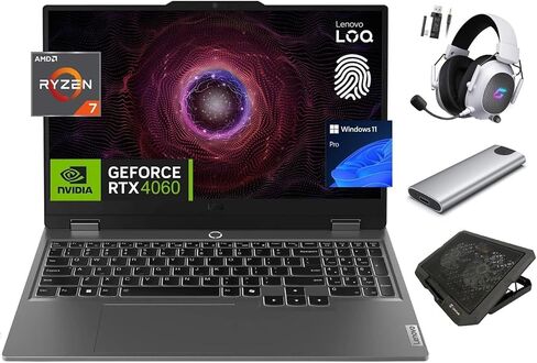 كمبيوتر محمول للألعاب Lenovo LOQ 4060، شاشة 15.6 بوصة 144 هرتز FHD، معالج Ryzen 8-Core 7-7435HS (Beats i7-12650H)، معالج رسومات RTX 4060 8 جيجا، ذاكرة وصول عشوائي 32 جيجا، 2 تيرابايت SSD + 256 جيجا SSD محمول، إضاءة خلفية RGB، RJ45، لوحة مفاتيح، حزمة ألعاب in Saudi Arabia