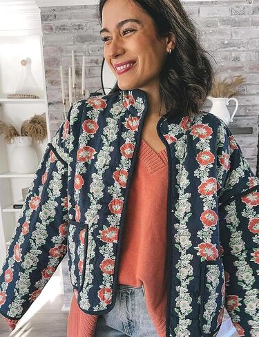 Women's Winter Quilted Lightweight Jackets Cropped Floral Print Oversized Padded Puffer Coat in Saudi Arabia