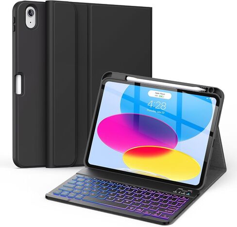 Soke for iPad 10th Generation Case with Keyboard 10.9 Inch 2022-7 Color Backlight Wireless Detachable Folio Stand Keyboard Cover with Built-in Pencil Holder for iPad 10th Gen, Book Floral in Saudi Arabia