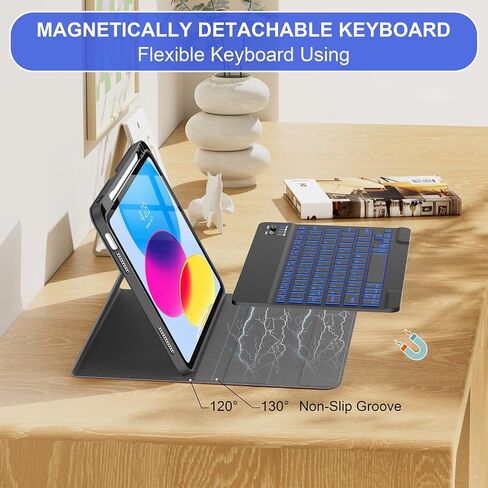 Soke for iPad 10th Generation Case with Keyboard 10.9 Inch 2022-7 Color Backlight Wireless Detachable Folio Stand Keyboard Cover with Built-in Pencil Holder for iPad 10th Gen, Book Floral in Saudi Arabia