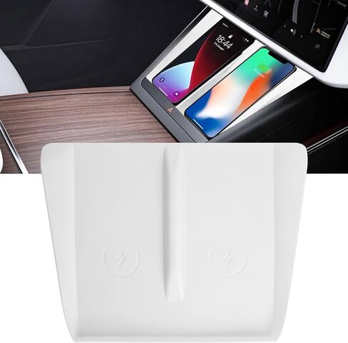 Center Console Wireless Charging Silicone Mat Compatible with Tesla Model X Model S 2023 2022 2021 Accessories Waterproof Cover Interior Pad Non-Slip Mats Phone Tray Upgrade (White) in Kuwait