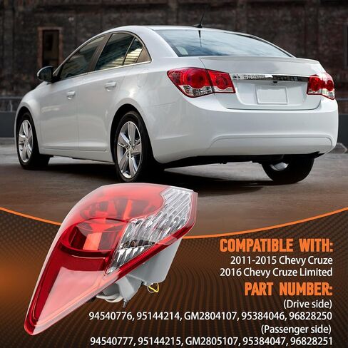 Tail Lights Fit For Chevy Chevrolet Cruze 2011 2012 2013 2014 2015 Limited 2016 Rear Brake Back Up Cover Taillights Assembly Left Driver Side Replaces 94540776 95384046(Lamp Included) in Saudi Arabia