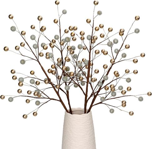 Artificial Berry Stems Branches Set of 4 Frosted Holly Berries Picks Twigs Decorative Wire Sprays for Christmas Tree Filler Wreath DIY Crafts Flower Arrangements Home Holiday Decorations (Red White) in Saudi Arabia