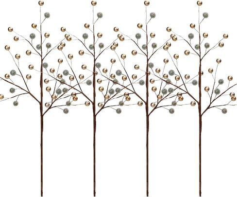 Artificial Berry Stems Branches Set of 4 Frosted Holly Berries Picks Twigs Decorative Wire Sprays for Christmas Tree Filler Wreath DIY Crafts Flower Arrangements Home Holiday Decorations (Red White) in Saudi Arabia
