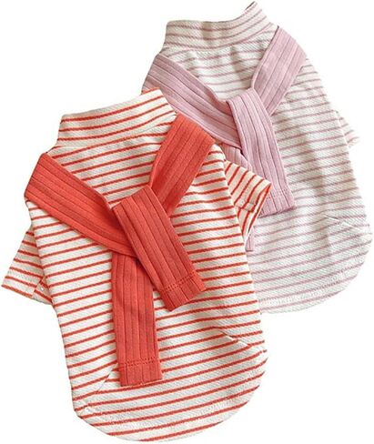 Soft Puppy tripe Dog Shirts Pet Apparel Cat Tee Dog Sweatshirt Pet Breton Top Pet Clothes for Small Dogs (Orange Red, Large) in Saudi Arabia