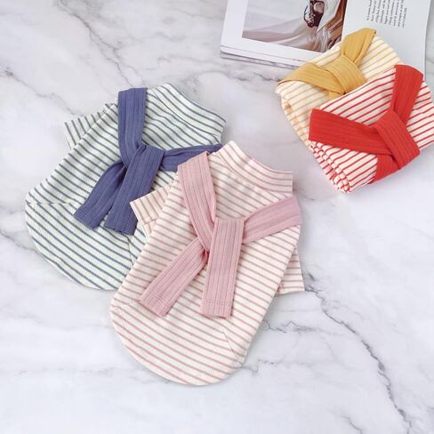 Soft Puppy tripe Dog Shirts Pet Apparel Cat Tee Dog Sweatshirt Pet Breton Top Pet Clothes for Small Dogs (Orange Red, Large) in Kuwait