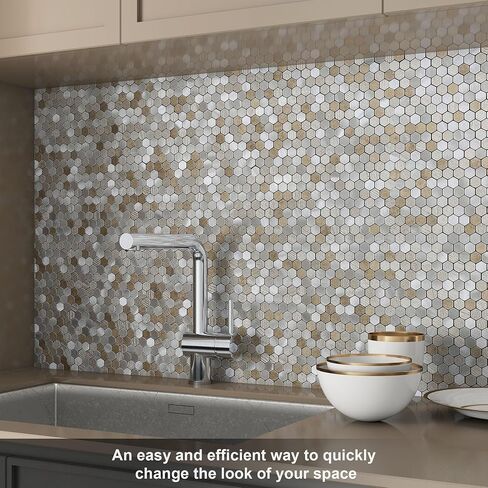 VAOVI Peel and Stick Backsplash Mosaic Tiles Backsplash Small Hexagon Stick on Wall Tiles Self Adhesive Stickers(5tiles,Beige Sand) in Saudi Arabia