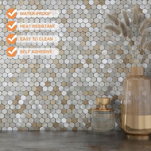 VAOVI Peel and Stick Backsplash Mosaic Tiles Backsplash Small Hexagon Stick on Wall Tiles Self Adhesive Stickers(5tiles,Beige Sand) in Saudi Arabia