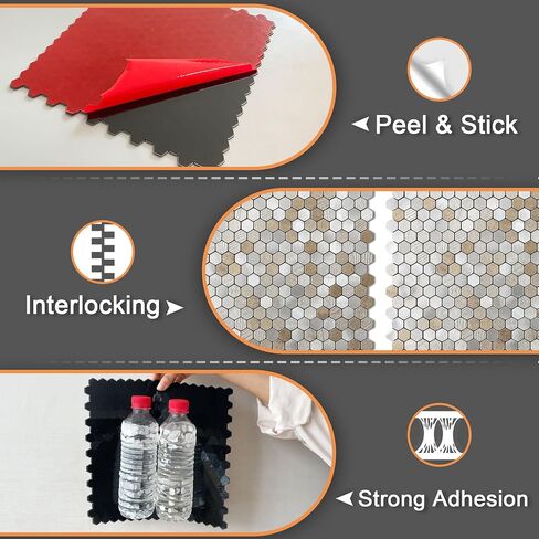 VAOVI Peel and Stick Backsplash Mosaic Tiles Backsplash Small Hexagon Stick on Wall Tiles Self Adhesive Stickers(5tiles,Beige Sand) in Saudi Arabia