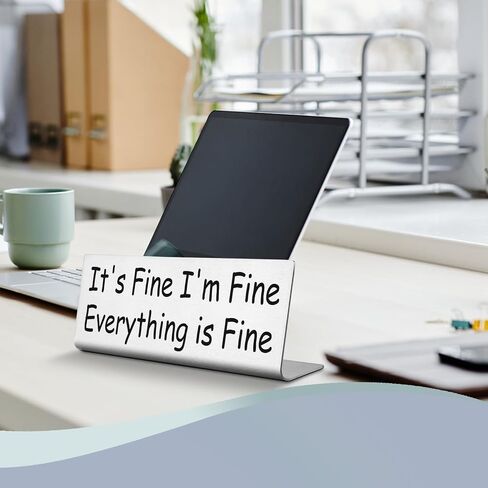 It's Fine I'M Fine Everything is Fine Plaque Signs, Funny Desk Signs for Women Office, Inspirational Cheer Up Gifts for Coworker Leader Manager Friends Work Quotes Decoration Cubicle Plaque TZL08 in Saudi Arabia