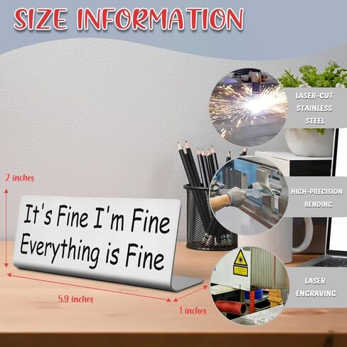 It's Fine I'M Fine Everything is Fine Plaque Signs, Funny Desk Signs for Women Office, Inspirational Cheer Up Gifts for Coworker Leader Manager Friends Work Quotes Decoration Cubicle Plaque TZL08 in Saudi Arabia