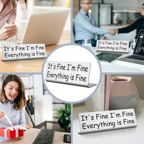 It's Fine I'M Fine Everything is Fine Plaque Signs, Funny Desk Signs for Women Office, Inspirational Cheer Up Gifts for Coworker Leader Manager Friends Work Quotes Decoration Cubicle Plaque TZL08 in Saudi Arabia