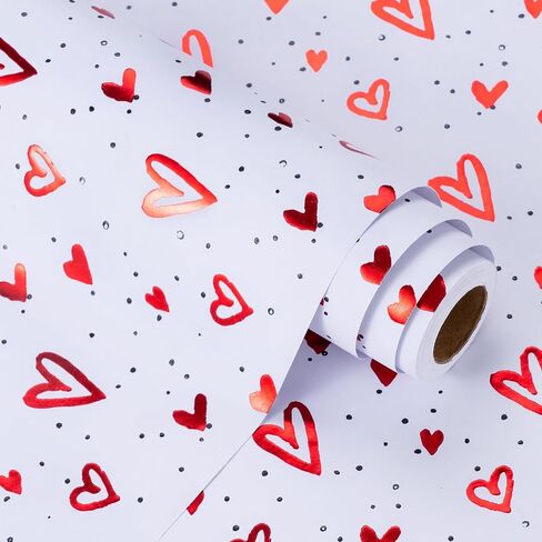 WRAPAHOLIC 3D Kraft Valentine's Day Wrapping Paper - Mini Roll - 17 Inch X 16.5 Feet - Gold Foil Love Heart Design with Embossed for Wedding, Anniversary, Birthday, Holiday, Party in Saudi Arabia