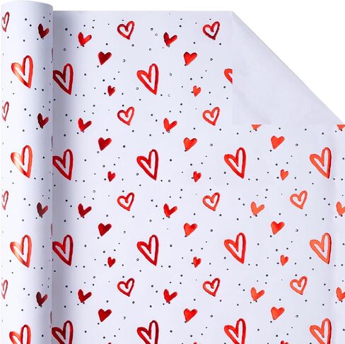 WRAPAHOLIC 3D Kraft Valentine's Day Wrapping Paper - Mini Roll - 17 Inch X 16.5 Feet - Gold Foil Love Heart Design with Embossed for Wedding, Anniversary, Birthday, Holiday, Party in Saudi Arabia