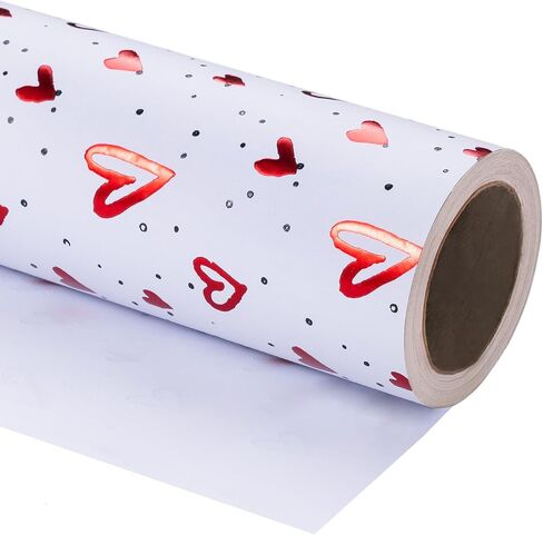WRAPAHOLIC 3D Kraft Valentine's Day Wrapping Paper - Mini Roll - 17 Inch X 16.5 Feet - Gold Foil Love Heart Design with Embossed for Wedding, Anniversary, Birthday, Holiday, Party in Saudi Arabia
