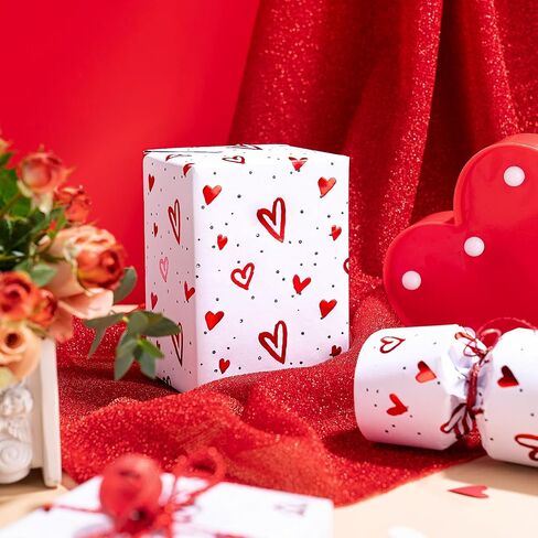 WRAPAHOLIC 3D Kraft Valentine's Day Wrapping Paper - Mini Roll - 17 Inch X 16.5 Feet - Gold Foil Love Heart Design with Embossed for Wedding, Anniversary, Birthday, Holiday, Party in Saudi Arabia