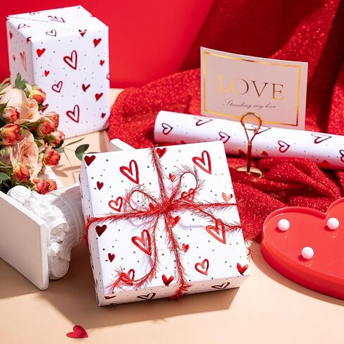 WRAPAHOLIC 3D Kraft Valentine's Day Wrapping Paper - Mini Roll - 17 Inch X 16.5 Feet - Gold Foil Love Heart Design with Embossed for Wedding, Anniversary, Birthday, Holiday, Party in Saudi Arabia