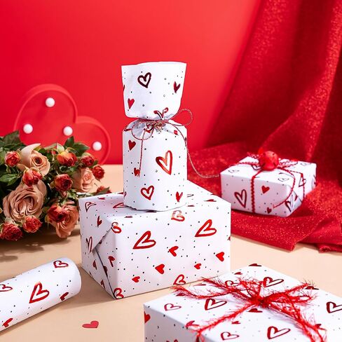 WRAPAHOLIC 3D Kraft Valentine's Day Wrapping Paper - Mini Roll - 17 Inch X 16.5 Feet - Gold Foil Love Heart Design with Embossed for Wedding, Anniversary, Birthday, Holiday, Party in Saudi Arabia