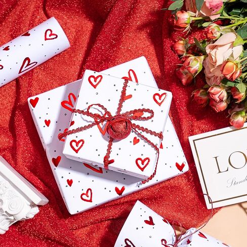 WRAPAHOLIC 3D Kraft Valentine's Day Wrapping Paper - Mini Roll - 17 Inch X 16.5 Feet - Gold Foil Love Heart Design with Embossed for Wedding, Anniversary, Birthday, Holiday, Party in Saudi Arabia