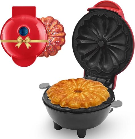 Mini Cake Maker, Cake-Shaped Design Waffle Iron,Non-Stick Griddle/Double-sided Heating for Cake,Portable Pancake Maker Machine for Kid,Easy to Clean,Perfect for Make Chocolate Cake in Saudi Arabia