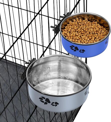 Kennel Water Bowl Hanging, 2 Pack Stainless Steel Dog Bowls for Crate No Spill, Large Pet Cage Bowls for Medium/Large Dog Cat Rabbit Ferret Guinea Pig in Kuwait
