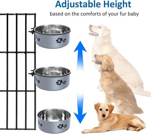 Kennel Water Bowl Hanging, 2 Pack Stainless Steel Dog Bowls for Crate No Spill, Large Pet Cage Bowls for Medium/Large Dog Cat Rabbit Ferret Guinea Pig in Kuwait