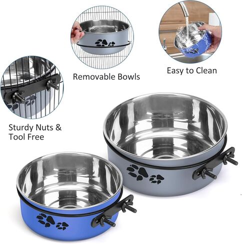 Kennel Water Bowl Hanging, 2 Pack Stainless Steel Dog Bowls for Crate No Spill, Large Pet Cage Bowls for Medium/Large Dog Cat Rabbit Ferret Guinea Pig in Kuwait